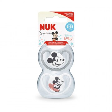 NUK SPACE CHUPETE MICKEY 6 - 18 MESES 2 UNID GRIS/BLANCO
